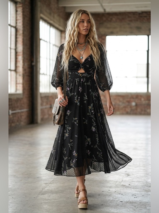 Angie Dresses & Skirts - NWT Angie Clothing Boho Floral Swiss Dot Maxi Dress